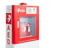 Life-Saving Tool Pictured here is an example of an Automated External Defibrillator, also known as an AED, in a box. Life-Saving Tool Pictured here is an example of an Automated External Defibrillator, also known as an AED, in a box.