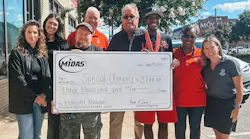 Back Row (L to R): David Thomason, President of Special Olympics Virginia and Mark Smith, Franchise Owner of Midas of Richmond Front Row (L to R): Danée Hudson, Development Manager, Midas of Richmond, Kaitie Fisher, Operations Manager, Midas of Richmond; James Tench, athlete; JP Mines, athlete; Pam Mines, Capital Area Region Director of Special Olympics; and Holly Claytor, Vice President, Development & Communications of Special Olympics Virginia